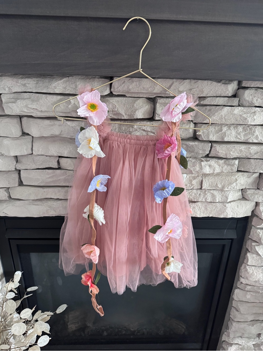 NWOT 12-18M Pink Tulle Dress with Floral Belt